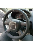 DİKİŞLİ DİREKSİYON KILIFI NOKTALI/KARBON DERİ GRİ YÜZÜK GRİ DİKİŞ AUDİ İÇİN - 1