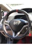 DİKİŞLİ DERİ DİREKSİYON KILIFI NOKTA/DAMAR KIRMIZI YÜZÜK KIRMIZI DİKİŞ HONDA CİVİC - 1