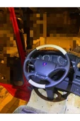 Dikişli Deri Direksiyon Kılıfı Damarlı Siyah/bej Deri Scania Tır Kamyon thumbnail 1