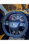 DİKİŞLİ DİREKSİYON KILIFI NUBUK DERİ MAVİ YÜZÜK MAVİ DİKİŞLİ SEAT LEON İÇİN - 1