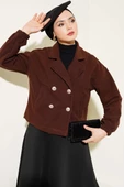 Dört Düğmeli Kısa Kaşe Kaban Kahve - 1