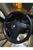 DİKİŞLİ DERİ DİREKSİYON KILIFI NOKTALI NUBUK KIRMIZI YÜZÜK KIRMIZI DİKİŞ E60 İÇİN - 1