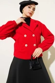 Dört Düğmeli Kısa Kaşe Kaban Kırmızı thumbnail 2