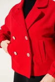 Dört Düğmeli Kısa Kaşe Kaban Kırmızı thumbnail 4