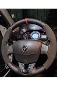 DİKİŞLİ DİREKSİYON KILIFI KARBON NUBUK KIRMIZI YÜZÜK KIRMIZI DİKİŞ RENAULT FLUENCE İÇİN - 1
