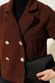 Dört Düğmeli Kısa Kaşe Kaban Kahve - 4