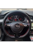 DİKİŞLİ DİREKSİYON KILIFI SİYAH/NOKTALI DERİ KIRMIZI DİKİŞLİ VW PASSAT İÇİN - 1