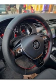 DİKİŞLİ DİREKSİYON KILIFI SİYAH/NOKTALI DERİ KIRMIZI DİKİŞLİ VW PASSAT İÇİN - 2