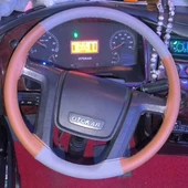 DİKİŞLİ DİREKSİYON KILIFI GRİ TABA DERİ SİYAH DİKİŞLİ OTOKAR OTOBÜS İÇİN thumbnail 1