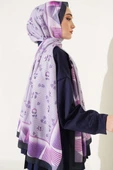 Çiçekli Geometri Desen Medine İpeği Şal Menekşe thumbnail 3