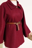 Gömlek Yaka Kemerli Kaşe Panço Bordo - 4