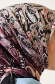 Paisley Desenli Soft Pamuk Eşarp Mürdüm thumbnail 4