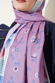 Çiçekli Geometri Desen Medine İpeği Şal Pudra thumbnail 4