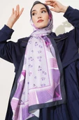 Çiçekli Geometri Desen Medine İpeği Şal Menekşe thumbnail 2