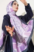 Çiçekli Geometri Desen Medine İpeği Şal Menekşe thumbnail 1