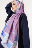 Çiçekli Geometri Desen Medine İpeği Şal Pudra thumbnail 1