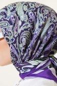 Paisley Desenli Soft Pamuk Eşarp Mor thumbnail 4