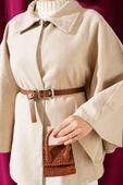 Gömlek Yaka Kemerli Kaşe Panço Bej thumbnail 4