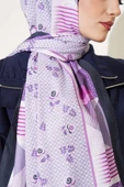 Çiçekli Geometri Desen Medine İpeği Şal Menekşe thumbnail 4