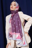Çiçekli Geometri Desen Medine İpeği Şal Gül Kurusu thumbnail 2