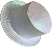 Beyaz Renk Işıltılı Hologram Kumaş Kaplama Fötr Silindir Şapka Yetişkin Boy thumbnail 2