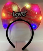 Led Işıklı 3 Farklı Fonksiyonda Yanan Gümüş Love Yazılı Fuşya Pembe Fiyonk Taç 20x17 Cm thumbnail 1