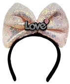 Led Işıklı 3 Farklı Fonksiyonda Yanan Gümüş Love Yazılı Toz Pembe Fiyonk Taç 20x17 Cm - 2