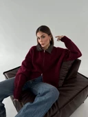 Deri Yakalı Pamuk dokulu Çift Taraflı Çalışan Fermuar Ceket - Bordo - 1