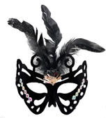 Siyah Renk Siyah Süet Kaplama Tüylü Kelebek Figür Parti Maskesi 24x18 Cm thumbnail 1