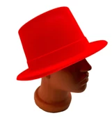 Kırmızı Renk Plastik Nubuk Kadife Flok Kaplama Fötr Şapka 11 Cm thumbnail 3