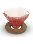 Ahşap Standlı V60 Seramik Dripper No.2 Kırmızı – Kahve Demleme, Barista Dripper, V60 Kahve Filtresi - 2