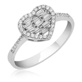 Gümüş Baget Taşlı Kalpli Kadın Yüzük SL5327 thumbnail 2