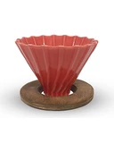 Ahşap Standlı V60 Seramik Dripper No.2 Kırmızı – Kahve Demleme, Barista Dripper, V60 Kahve Filtresi - 1