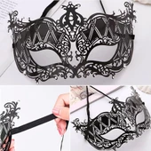 Kristal Gümüş Taşlı Siyah Renk Lazer Kesim Metal Lüks Maske Balo Parti thumbnail 1