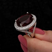 Gümüş Kırmızı Oval Taşlı Kadın Yüzük  SL7200 thumbnail 8