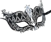 Kristal Gümüş Taşlı Siyah Renk Lazer Kesim Metal Lüks Maske Balo Parti thumbnail 2