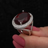 Gümüş Kırmızı Oval Taşlı Kadın Yüzük  SL7200 thumbnail 4