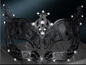 Kristal Gümüş Taşlı Siyah Renk Lazer Kesim Metal Lüks Maske Balo Parti thumbnail 4