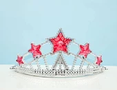 Kırmızı Yıldız Taşlı Plastik Kraliçe Prenses Elsa Tacı Çocuk Boy - 1