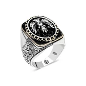 Gümüş Çift Başlı Kartal Oval Erkek Yüzük  SL4606 thumbnail 2