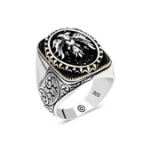 Gümüş Çift Başlı Kartal Oval Erkek Yüzük  SL4606 thumbnail 1