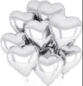 Metalize Parlak Gümüş Kalp Şekilli Uçan Balon Folyo 18 İnç 45 Cm 10 Adet thumbnail 1