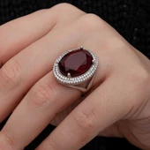 Gümüş Kırmızı Oval Taşlı Kadın Yüzük  SL7200 thumbnail 6