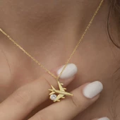 Gümüş Gold Tek Taşlı Uçak Kadın Kolye SL2044 thumbnail 3