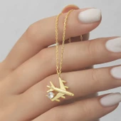Gümüş Gold Tek Taşlı Uçak Kadın Kolye SL2044 thumbnail 10