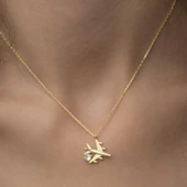 Gümüş Gold Tek Taşlı Uçak Kadın Kolye SL2044 thumbnail 9