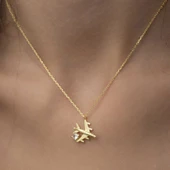 Gümüş Gold Tek Taşlı Uçak Kadın Kolye SL2044 thumbnail 8