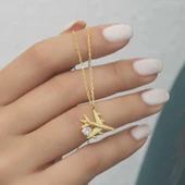 Gümüş Gold Tek Taşlı Uçak Kadın Kolye SL2044 thumbnail 4