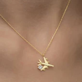 Gümüş Gold Tek Taşlı Uçak Kadın Kolye SL2044 thumbnail 6