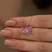 Gümüş Rose Pembe Çiçek Kolye SL2734 thumbnail 3